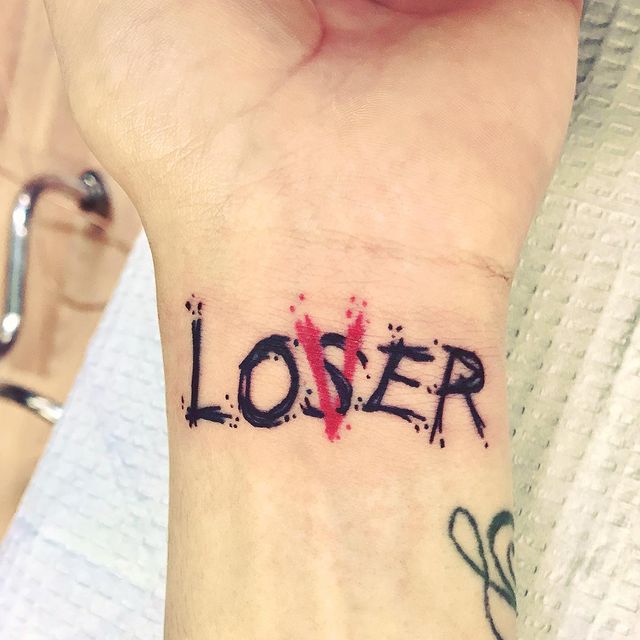 Tattoo with Words Loser, Lover and Heart on Woman& X27;s Foot, Closeup  View. Stock Image - Image of tattoo, foot: 238095239