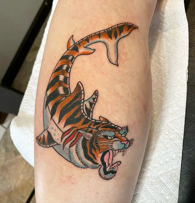 tatouage fusion requin tigre